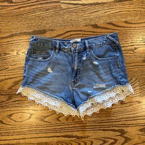 Free People Demin Shorts with Lace Trim